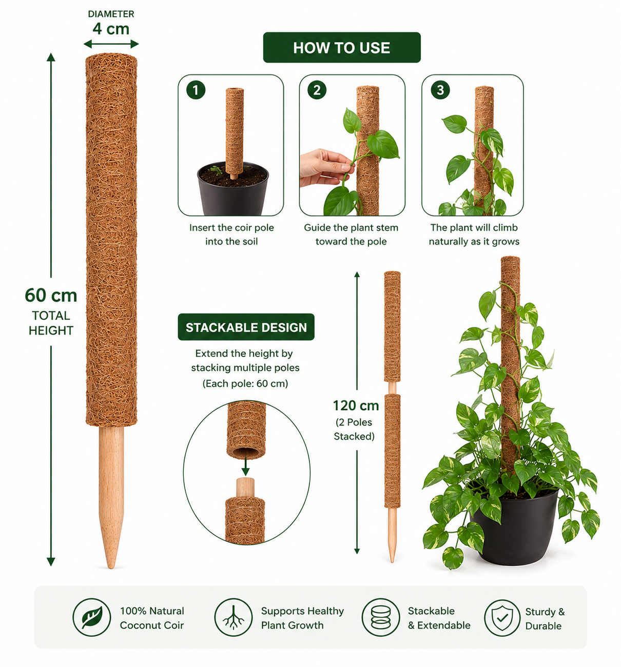 Coir Pole – Plant Support | عمود الكوير لدعم النباتات