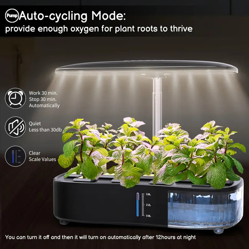Hydroponic Indoor Growing System | 12-Pod Herb Garden Kit with LED Grow Light & Water Pump