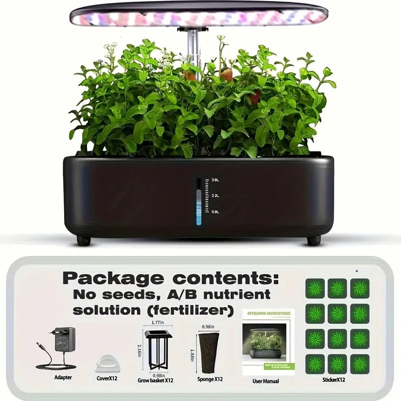 Hydroponic Indoor Growing System | 12-Pod Herb Garden Kit with LED Grow Light & Water Pump