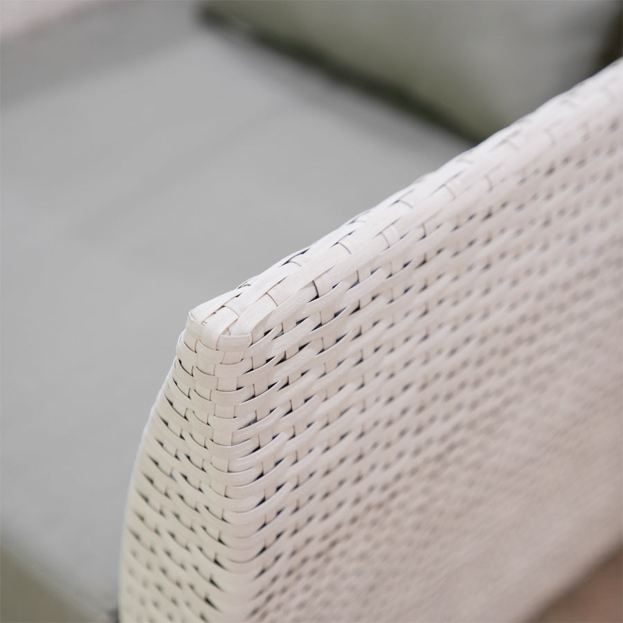 Outdoor Furniture Set, featuring powder-coated aluminum frames and PE flat wicker. Complete with polyester fabric cushions and pillows, and a tempered glass top. Ideal for Kuwaiti gardens, available for order from our website for an outdoor oasis.