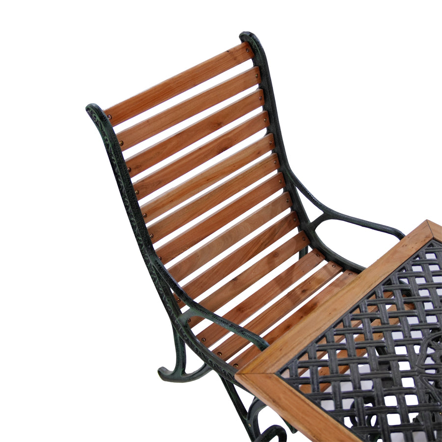 Garden Table Set, featuring a square table with four chairs and an umbrella base. Ideal for outdoor dining and gatherings. Perfect for providing shade on sunny days. Enhance your garden with this stylish and functional furniture set.