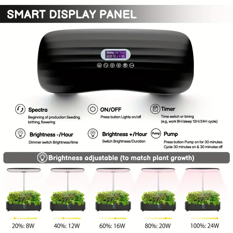 Hydroponic Indoor Growing System | 12-Pod Herb Garden Kit with LED Grow Light & Water Pump