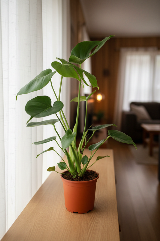 Monstera Deliciosa Green — Orange Pot Less Bushy