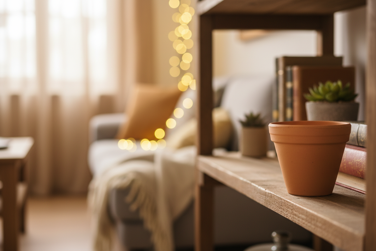 Terracotta Pot Side Angle - Cozy Living Room
