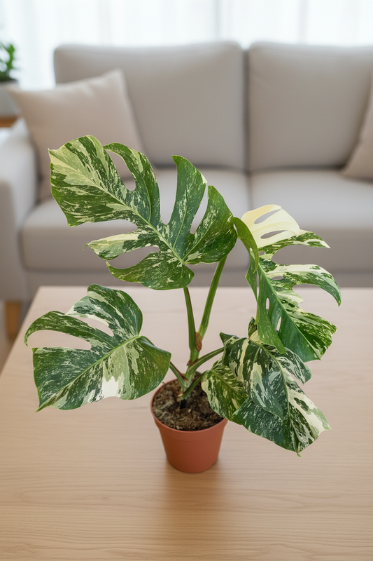 Variegated Monstera on a tabletop
