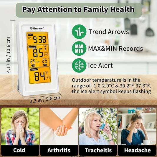 GEEVON Wireless Digital Thermometer - Indoor & Outdoor Temperature Monitor