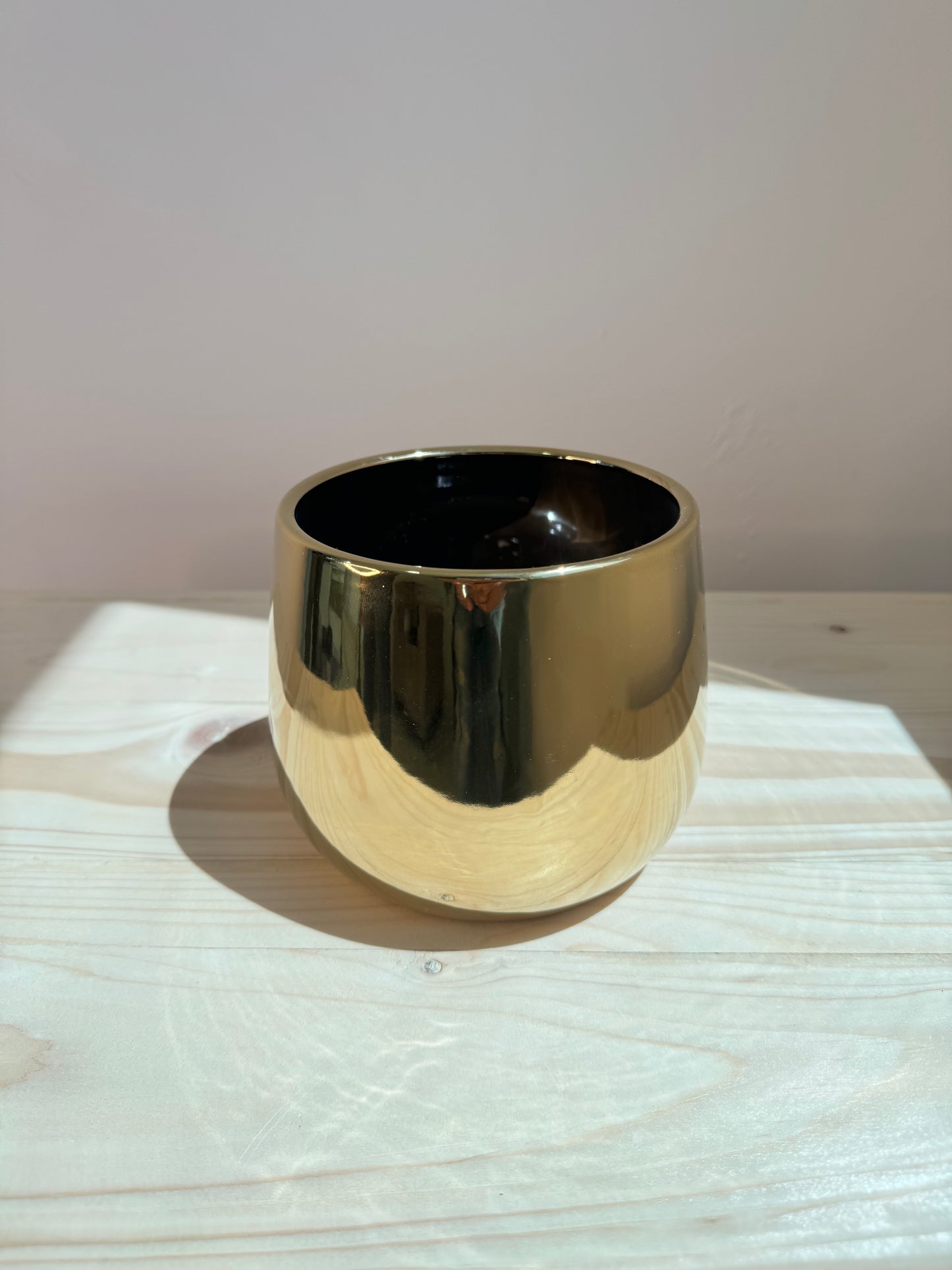 Round Glossy Gold Ceramic Pot - Planter