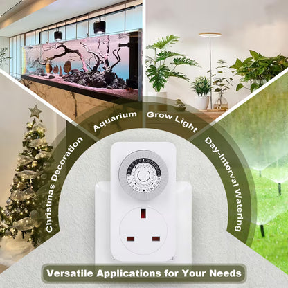 UK Mechanical Timer Socket – 24-Hour Daily Timer Switch with Plug | مقبس موقت ميكانيكي 24 ساعة – مفتاح تحكم يومي بقابس UK