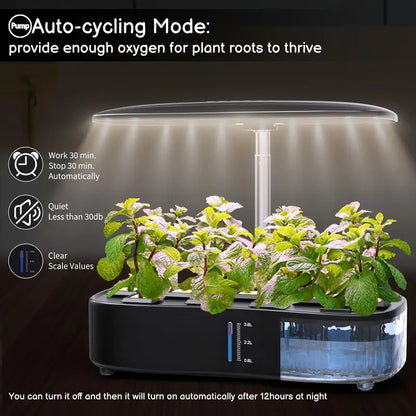 Hydroponic Indoor Growing System | 12-Pod Herb Garden Kit with LED Grow Light & Water Pump