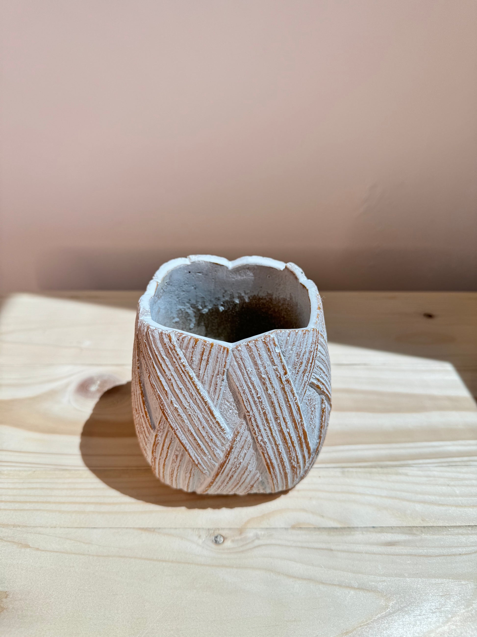 White Golden Texture Cement Pot - Planter