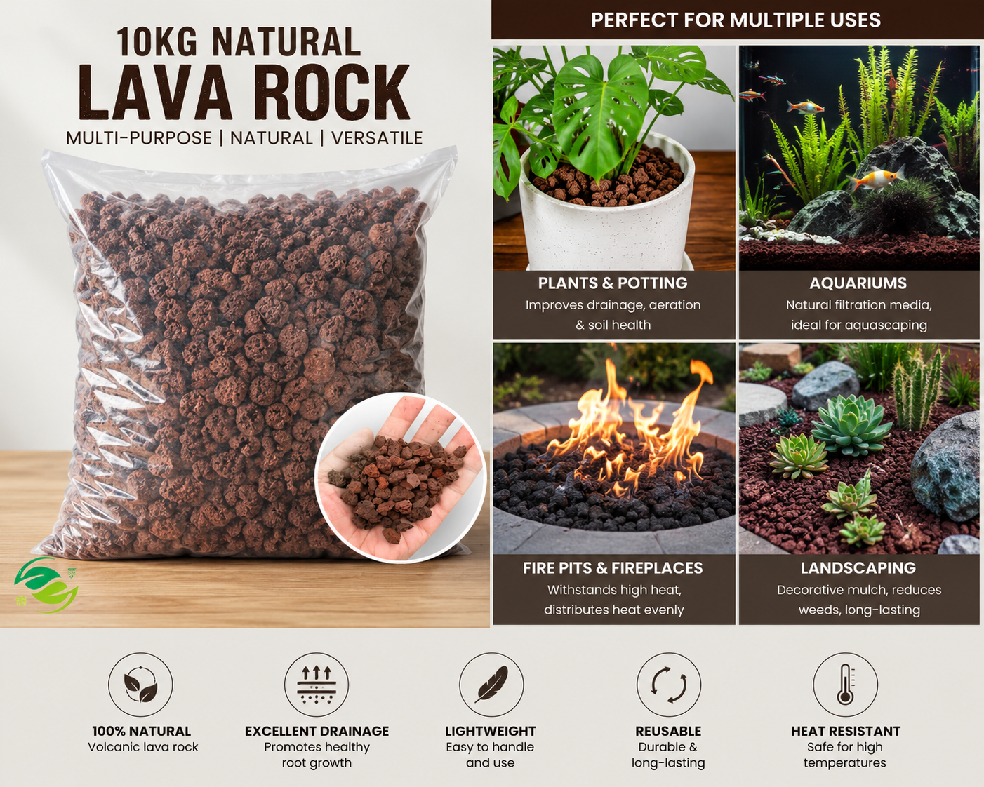 Multi-Purpose Lava Rock – 10kg – حجر البازلت متعدد الاستخدامات – 10 كيلو