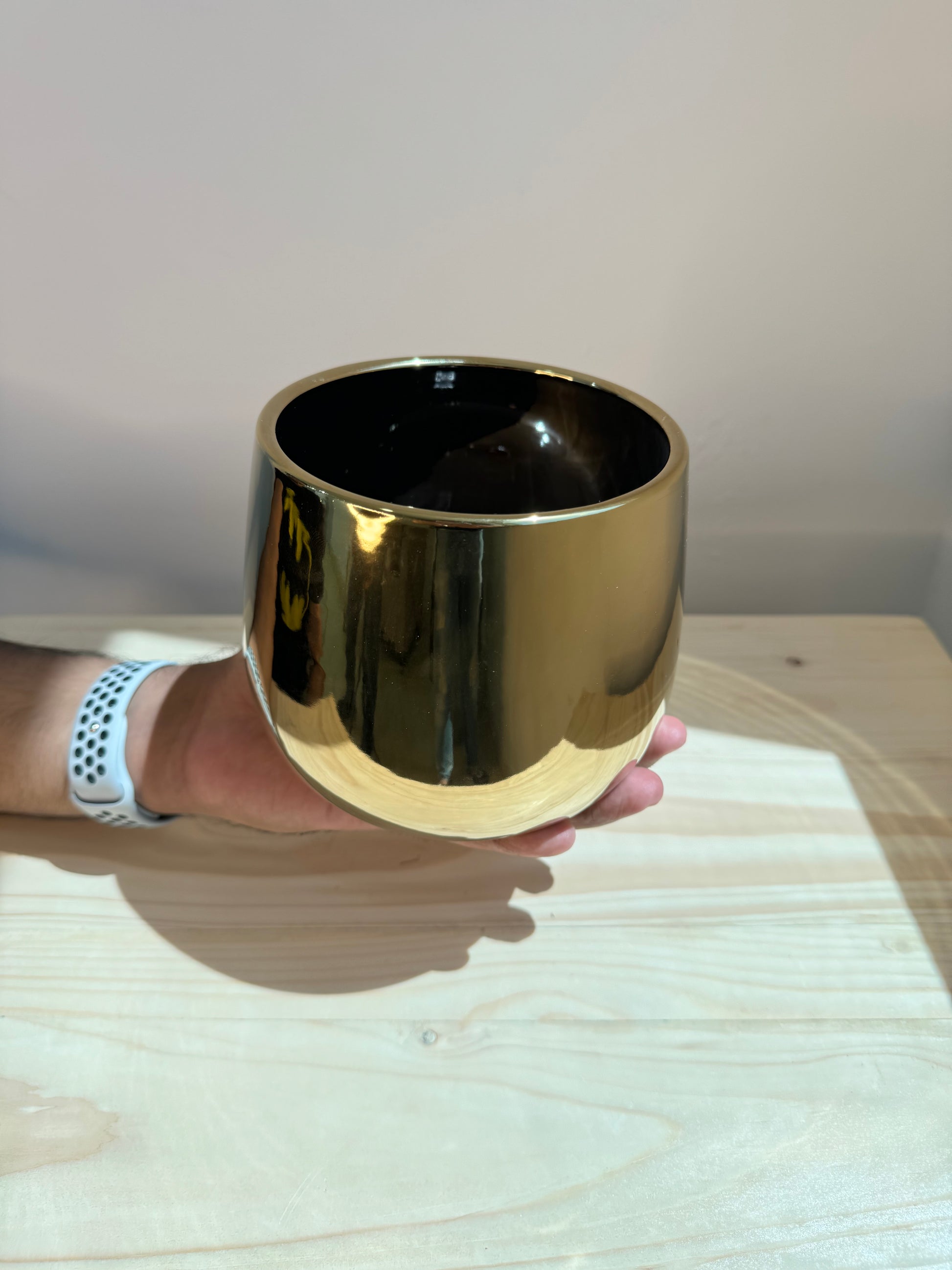 Round Glossy Gold Ceramic Pot - Planter