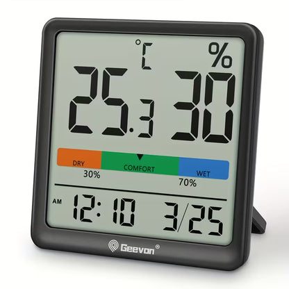 Geevon Digital Temperature & Humidity Meter - LCD Hygrometer for Indoor Use | ساعة رقمية GEEVON مع مقياس الحرارة والرطوبة