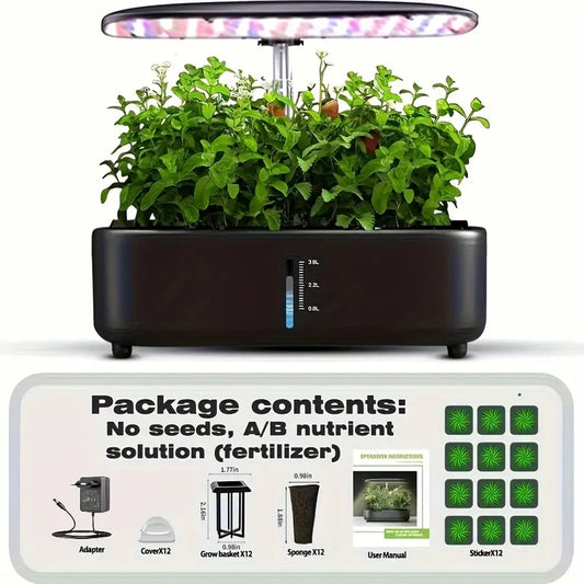Hydroponic Indoor Growing System | 12-Pod Herb Garden Kit with LED Grow Light & Water Pump