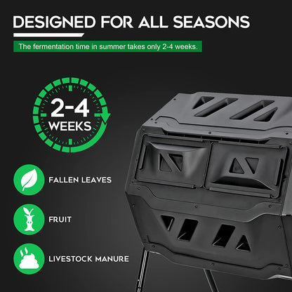 Tumbling Composter - Compost Bin Outdoor Dual Chamber