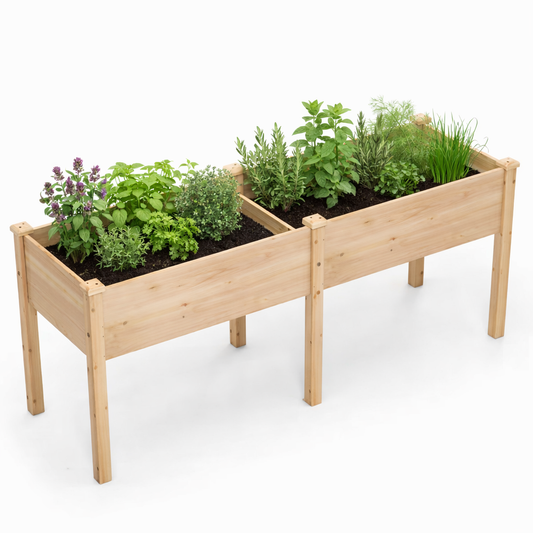 Wooden Raised Garden Bed Dual Compartment | حوض زراعة خشبي مرتفع بقسمين