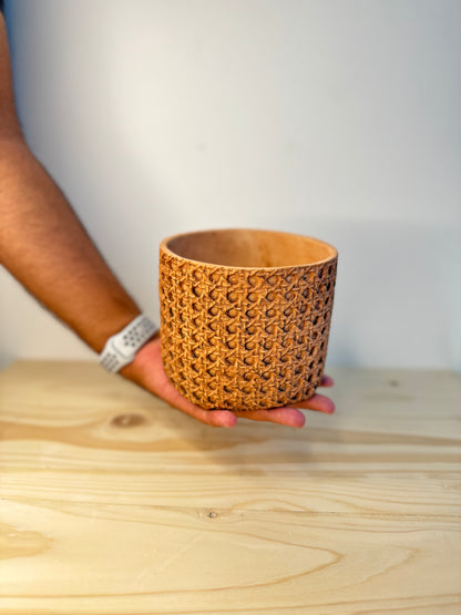 Brown Mesh Texture Cement Pot - Planter