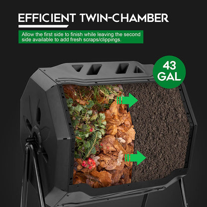 Tumbling Composter - Compost Bin Outdoor Dual Chamber