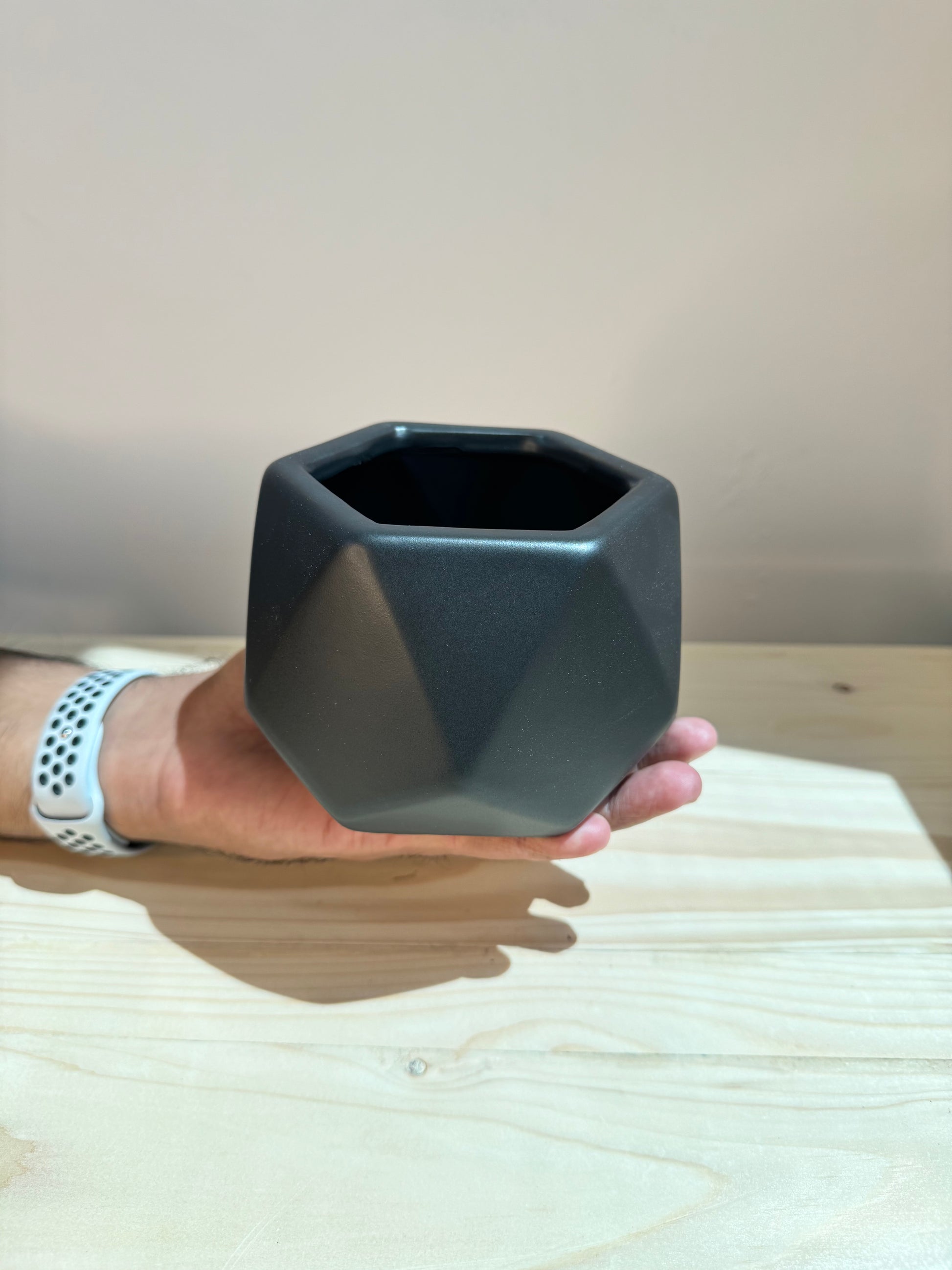 Black Hexagon Ceramic Pot - Planter