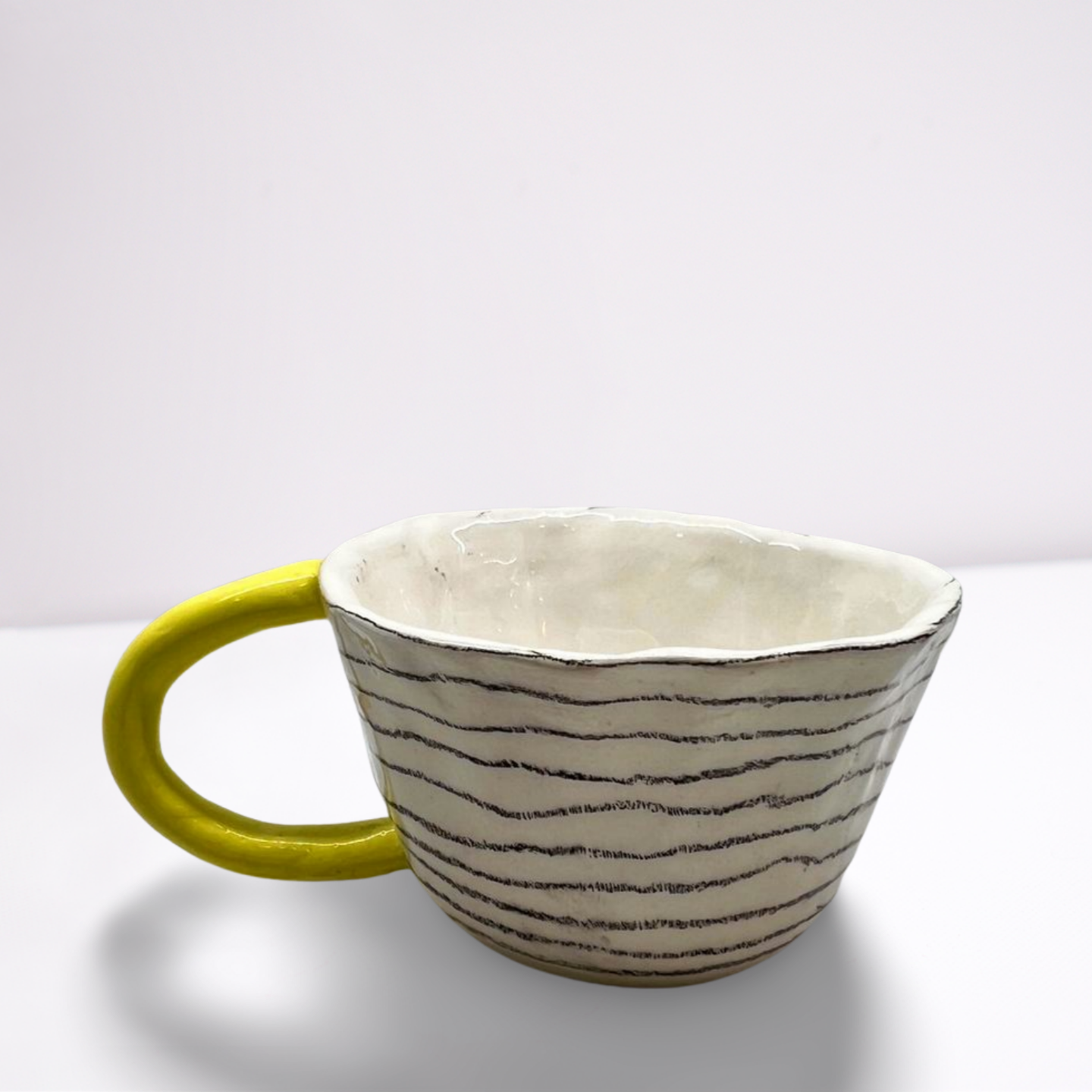 Handcrafted Artisan Ceramic White Line Mug