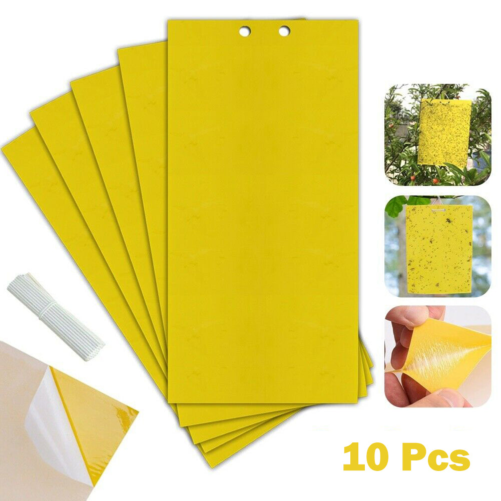 Yellow Sticky Fly Traps - Two-sided Glue Paper Trap For Kill Pests - Pack of 10pcs