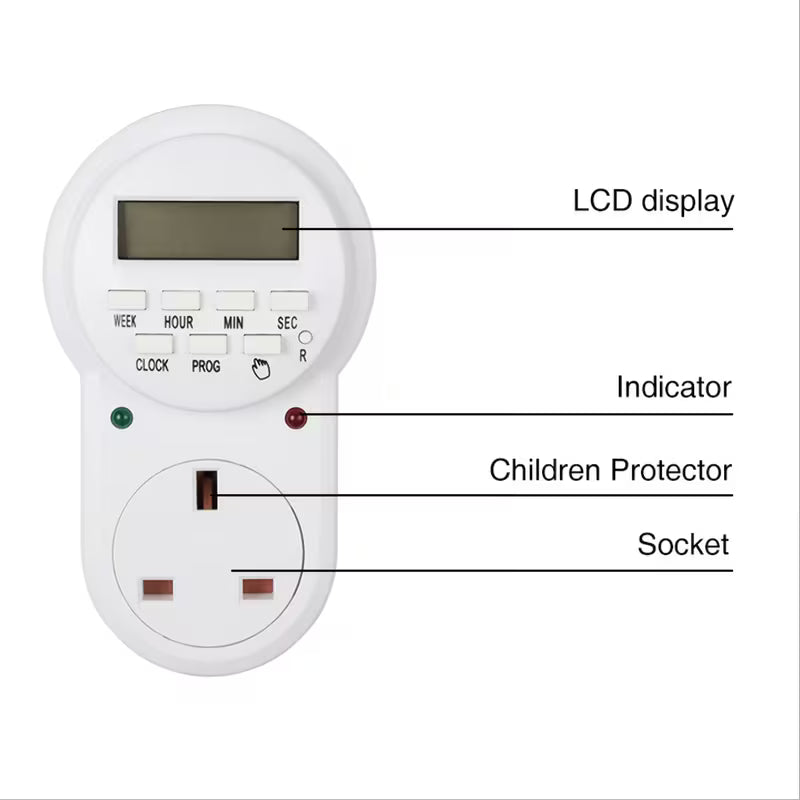 Digital Timer Plug Socket, Programmable Plug Timer Switch | مقبس موقت رقمي — مفتاح مؤقت قابل للبرمجة