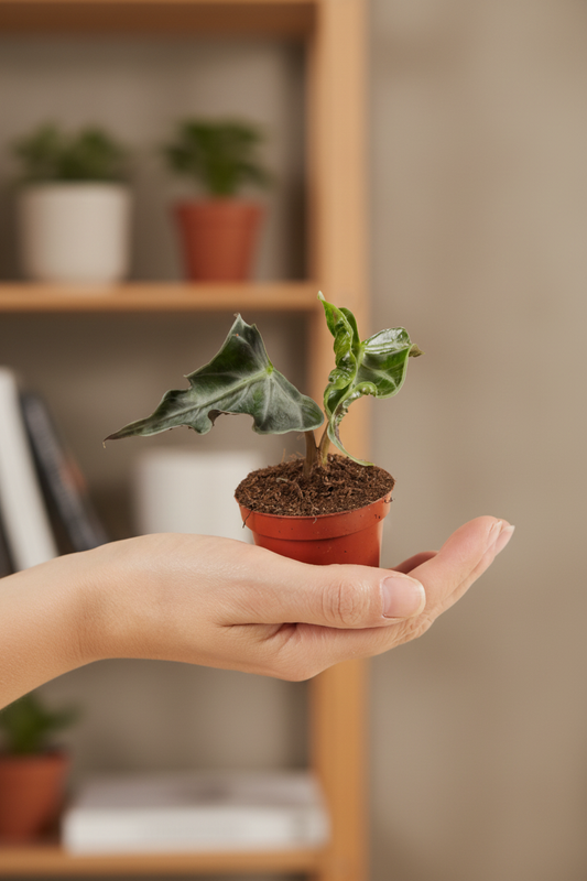 Alocasia Loco – Lady Holding, Cozy Background