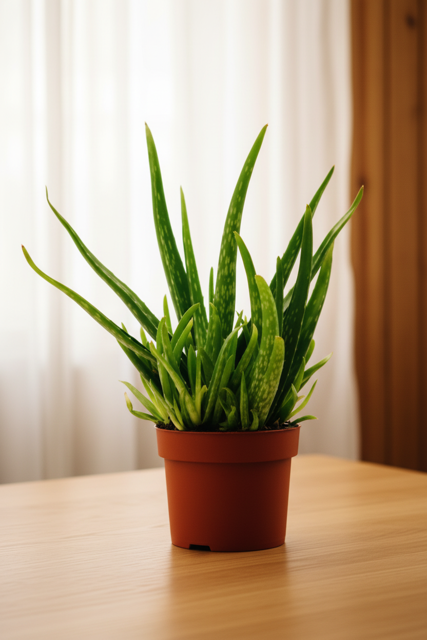 Aloe Vera — Curtain Wood Panel Oak Table HD