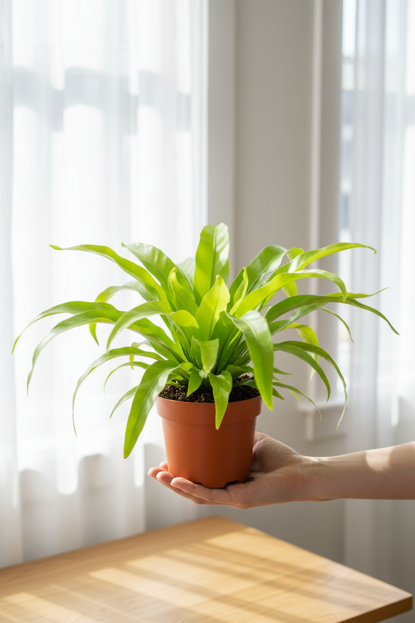Asplenium Antiquum — Hand Holding Bright Daylight