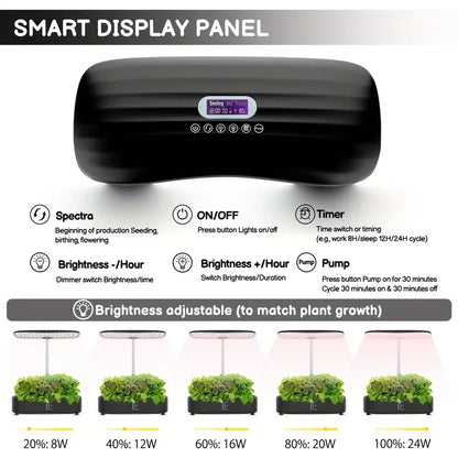 Hydroponic Indoor Growing System | 12-Pod Herb Garden Kit with LED Grow Light & Water Pump