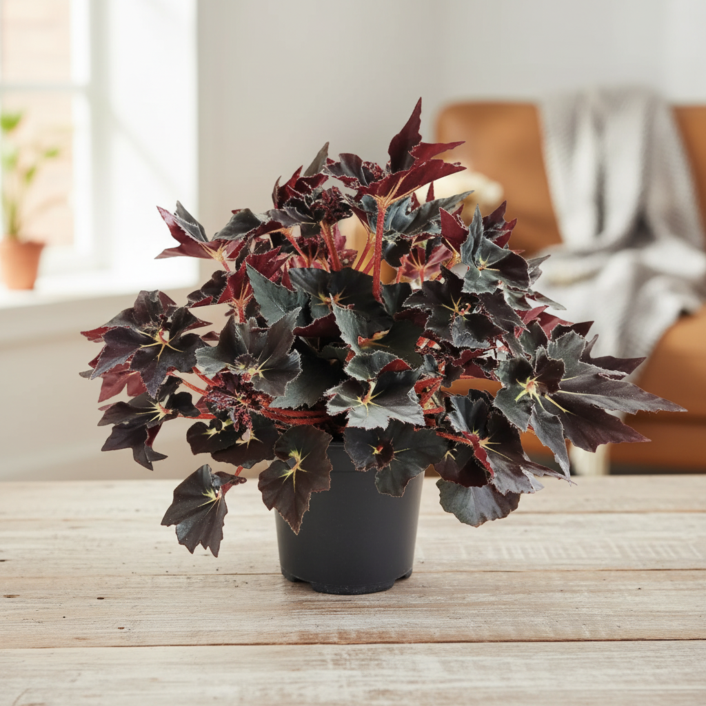 Begonia Hovaria Spiky Nights on a cozy tabletop