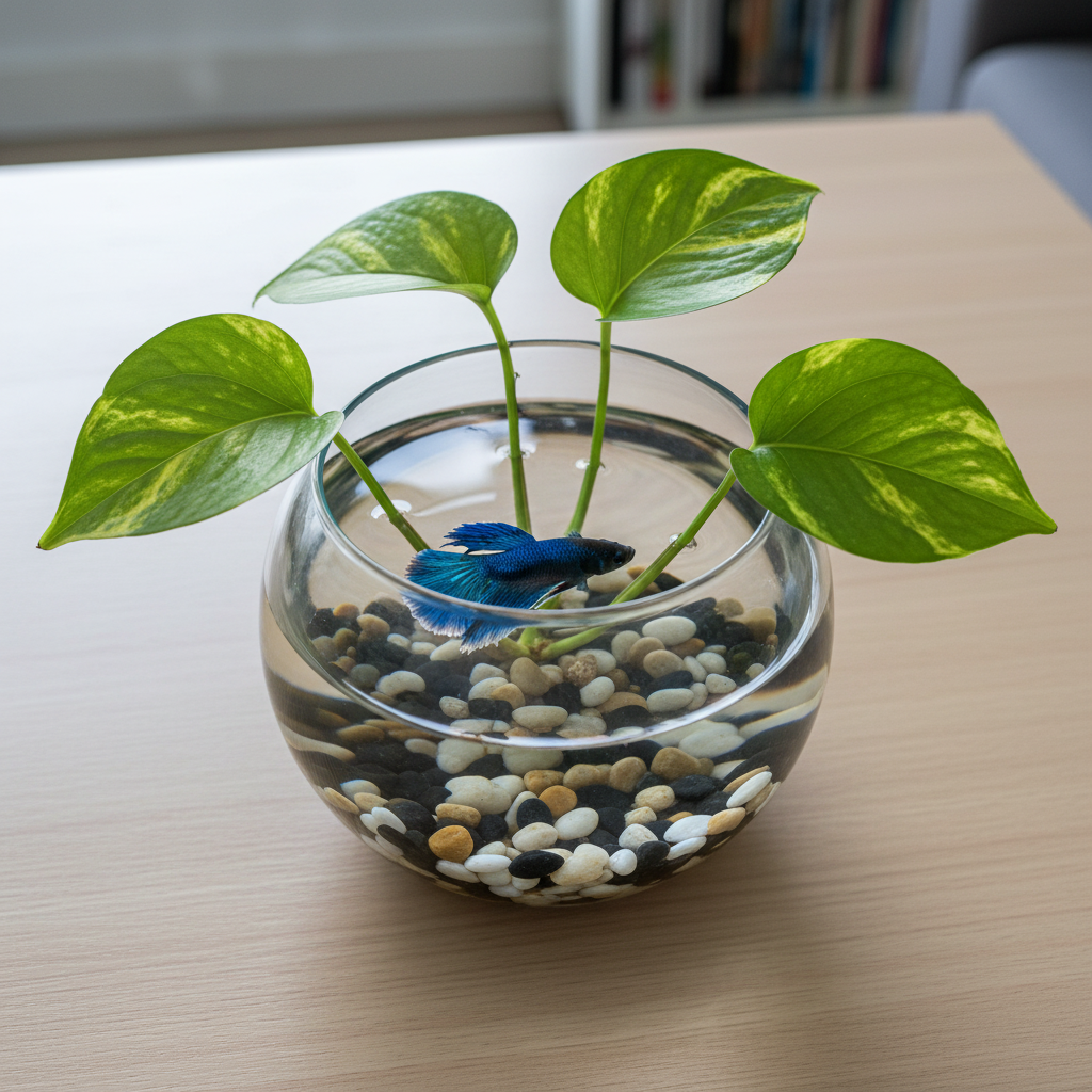 Blue Betta - Glass Bowl Top View