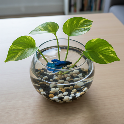Blue Betta - Glass Bowl Top View