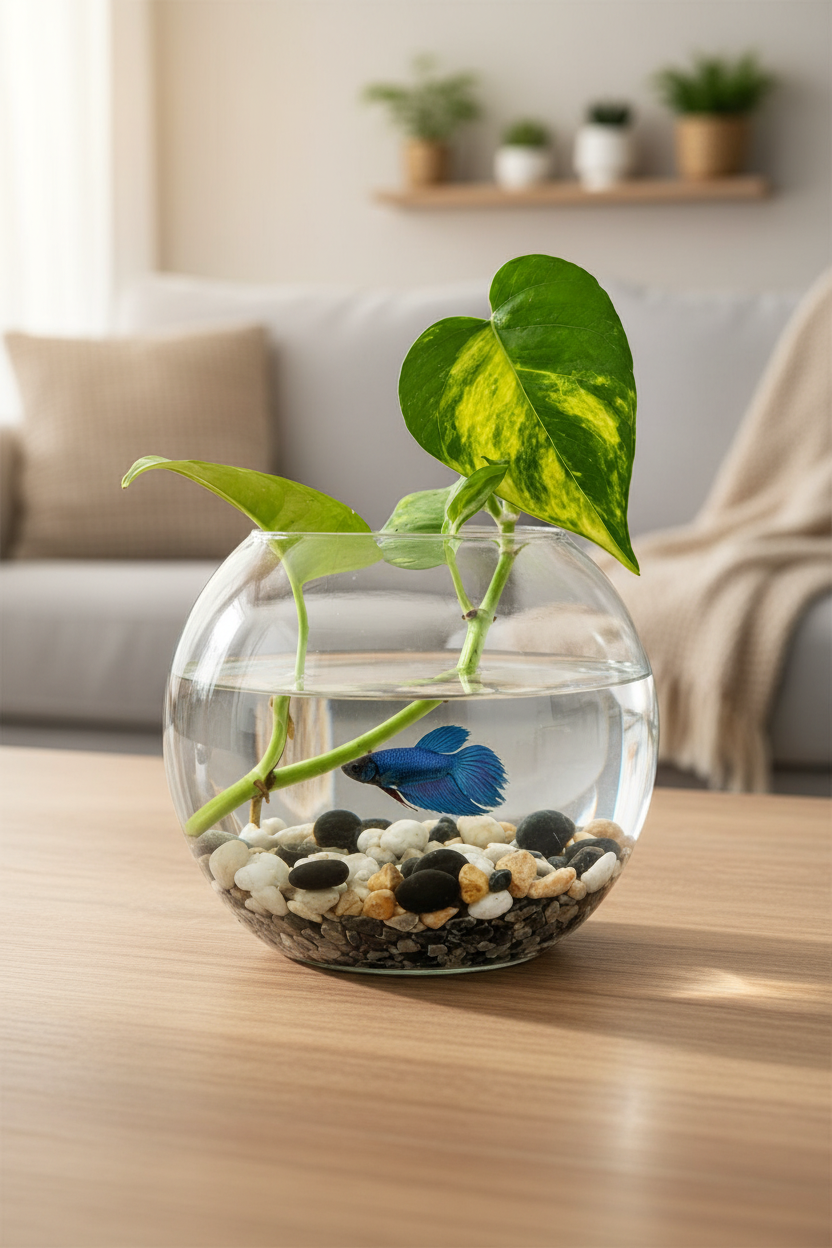 Blue Betta - Glass Bowl with a Plant