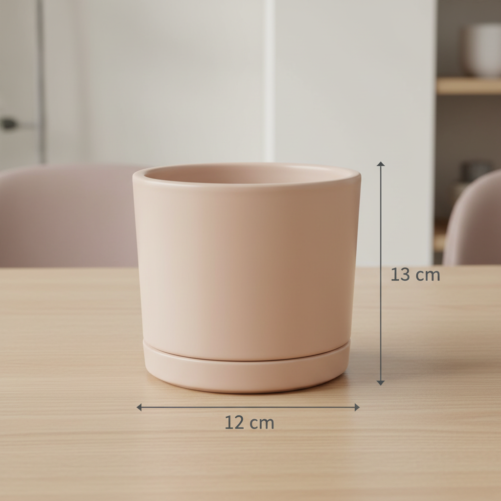 Blush-pink ceramic planter, 12 × 13 cm dimensions