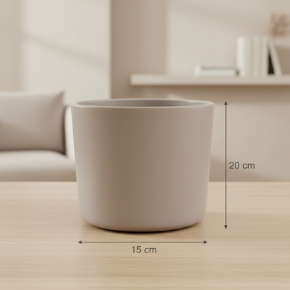 Colour-matched taupe-grey ceramic planter, 15 × 20 cm dimensions