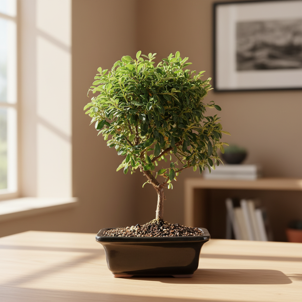 Cotoneaster bonsai on a tabletop