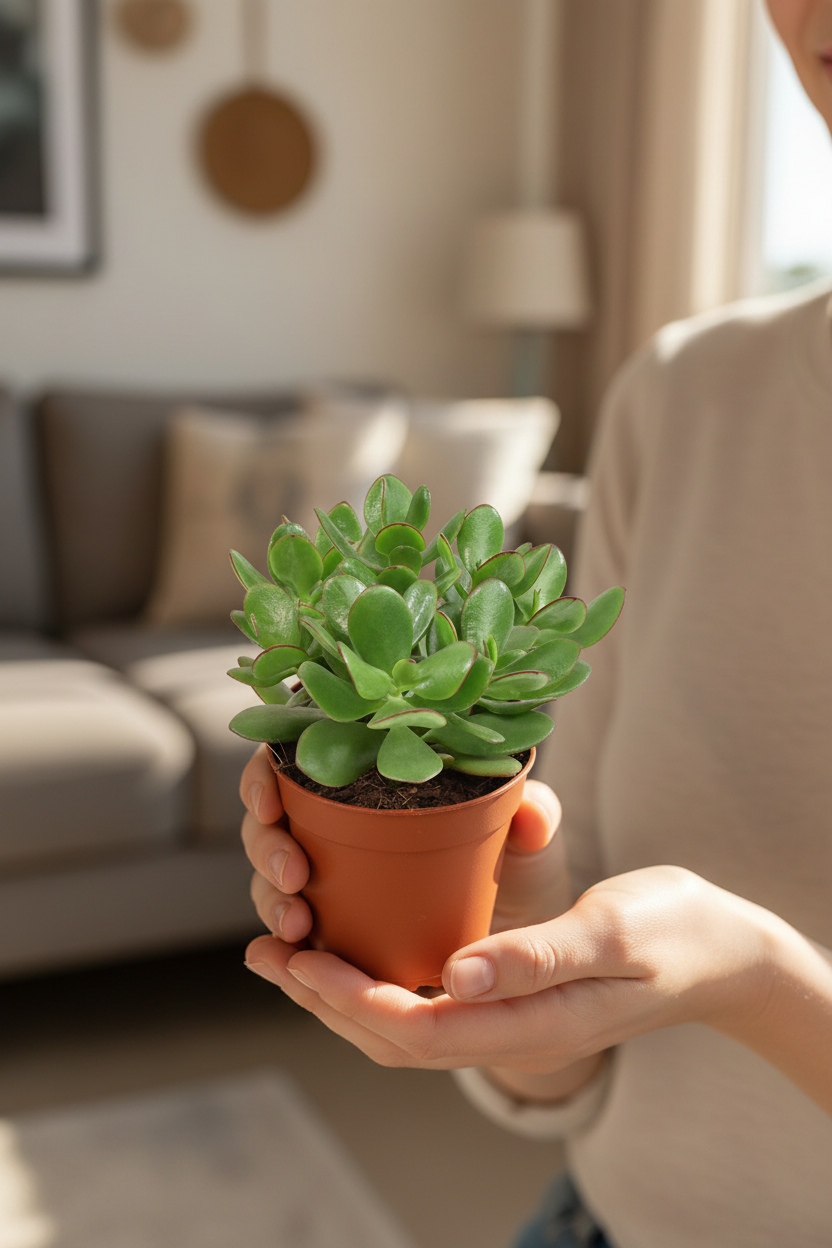 Crassula Ovata – Lady Holding Plant
