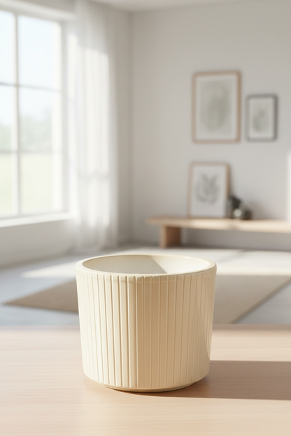 Cream ribbed planter lifestyle portrait