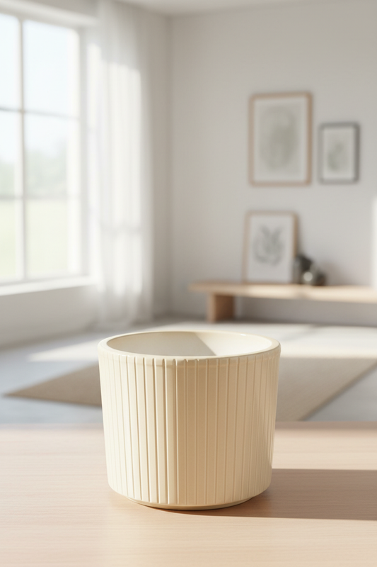 Cream ribbed planter lifestyle portrait