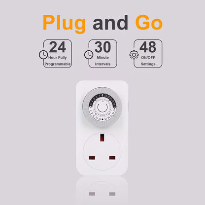 UK Mechanical Timer Socket – 24-Hour Daily Timer Switch with Plug | مقبس موقت ميكانيكي 24 ساعة – مفتاح تحكم يومي بقابس UK