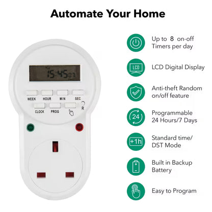 Digital Timer Plug Socket, Programmable Plug Timer Switch | مقبس موقت رقمي — مفتاح مؤقت قابل للبرمجة