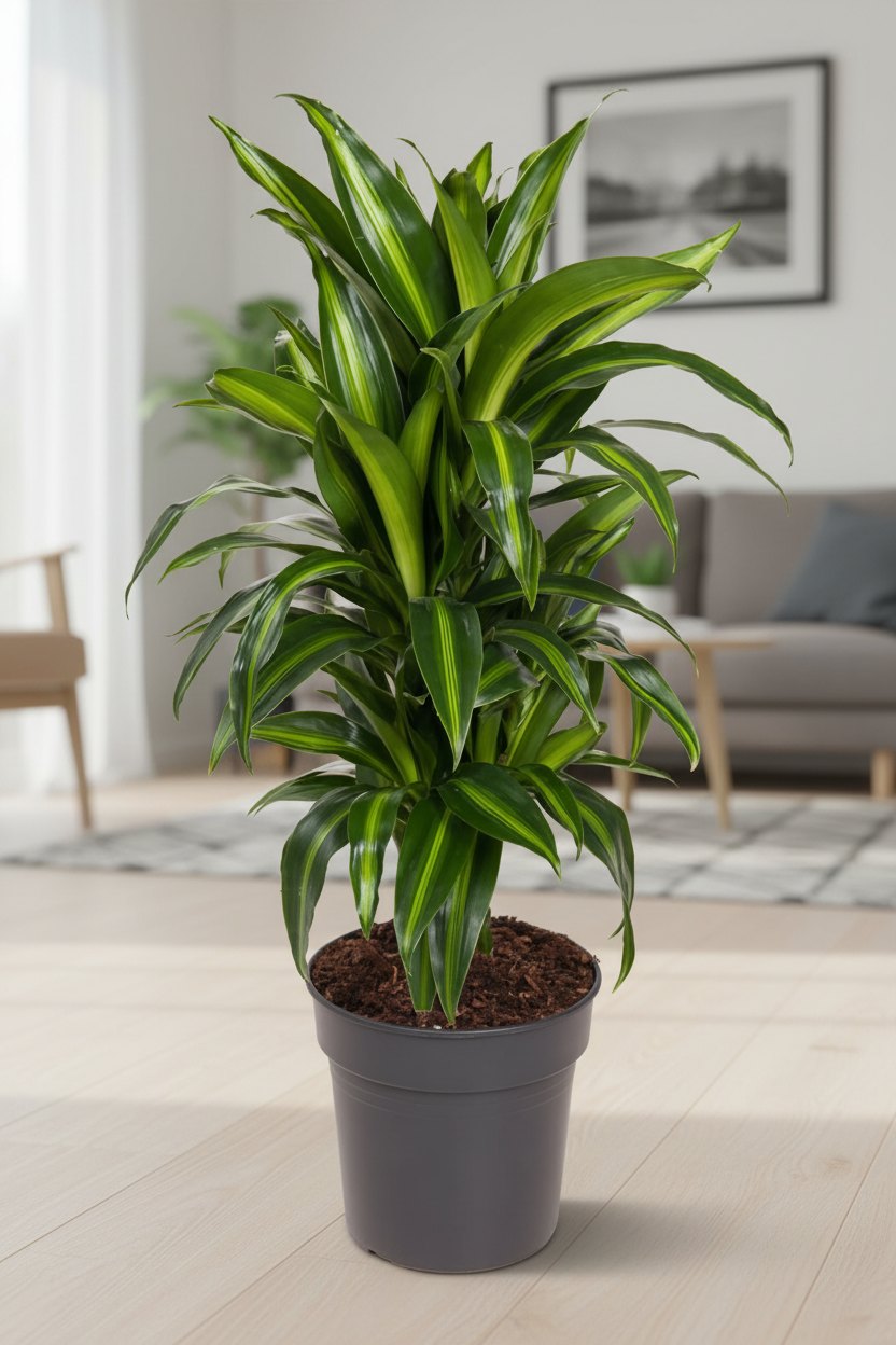 Dracaena Hawaiiana Sunshine in a cozy living room