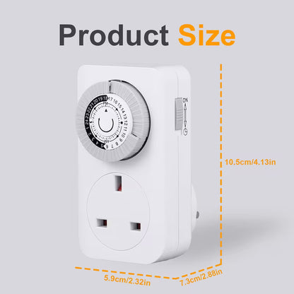 UK Mechanical Timer Socket – 24-Hour Daily Timer Switch with Plug | مقبس موقت ميكانيكي 24 ساعة – مفتاح تحكم يومي بقابس UK