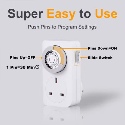 UK Mechanical Timer Socket – 24-Hour Daily Timer Switch with Plug | مقبس موقت ميكانيكي 24 ساعة – مفتاح تحكم يومي بقابس UK