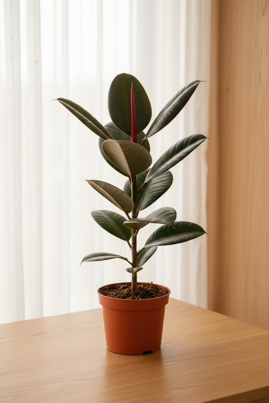 Ficus Elastica Robusta — 5-6 Leaves Tall Sparse HD