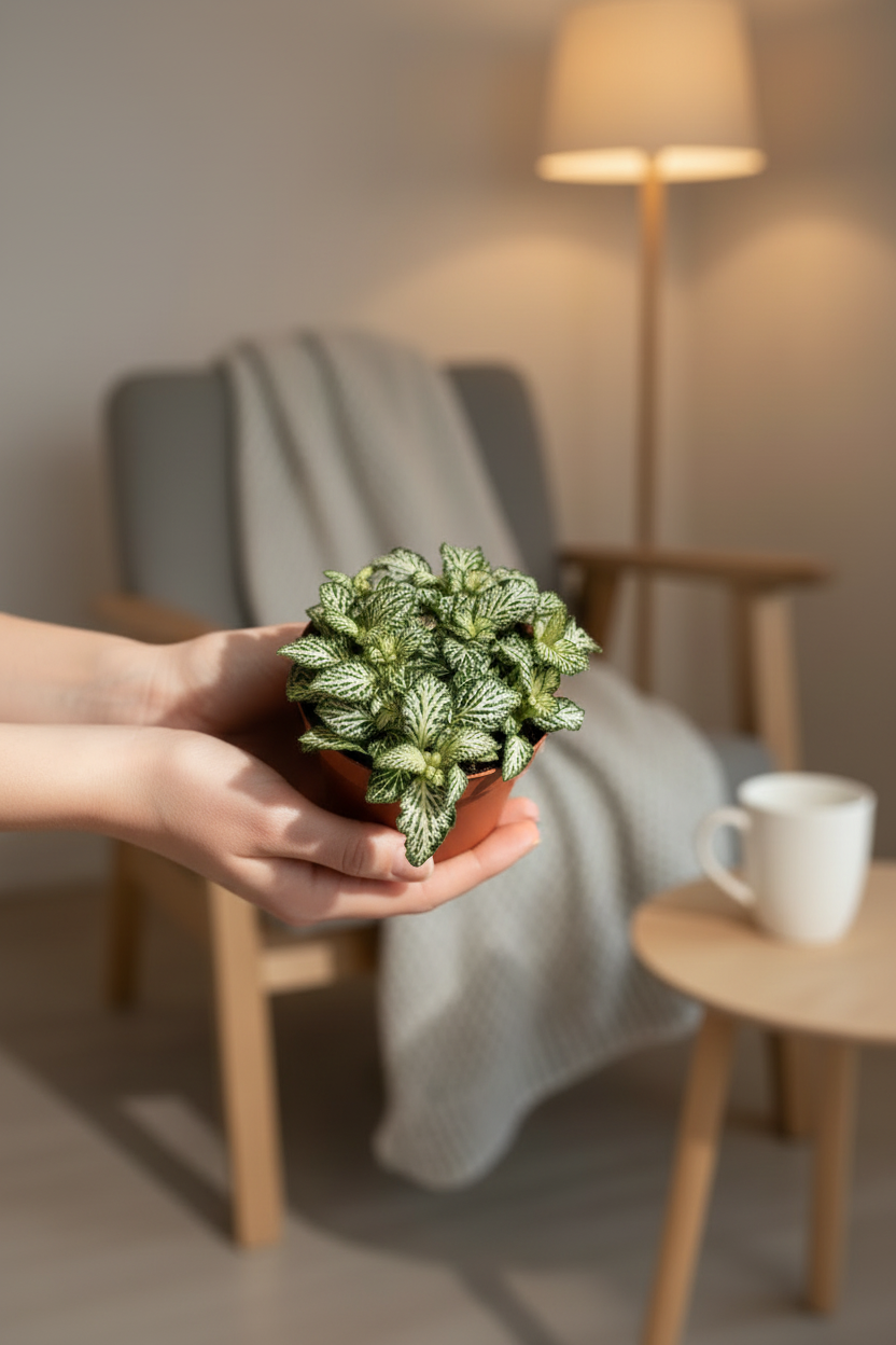Fittonia Plant (Green) – Tilted Foliage View