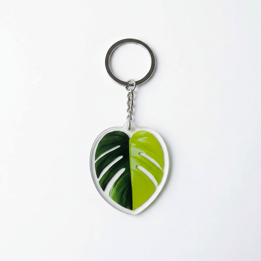 Monstera Keychain on Finger