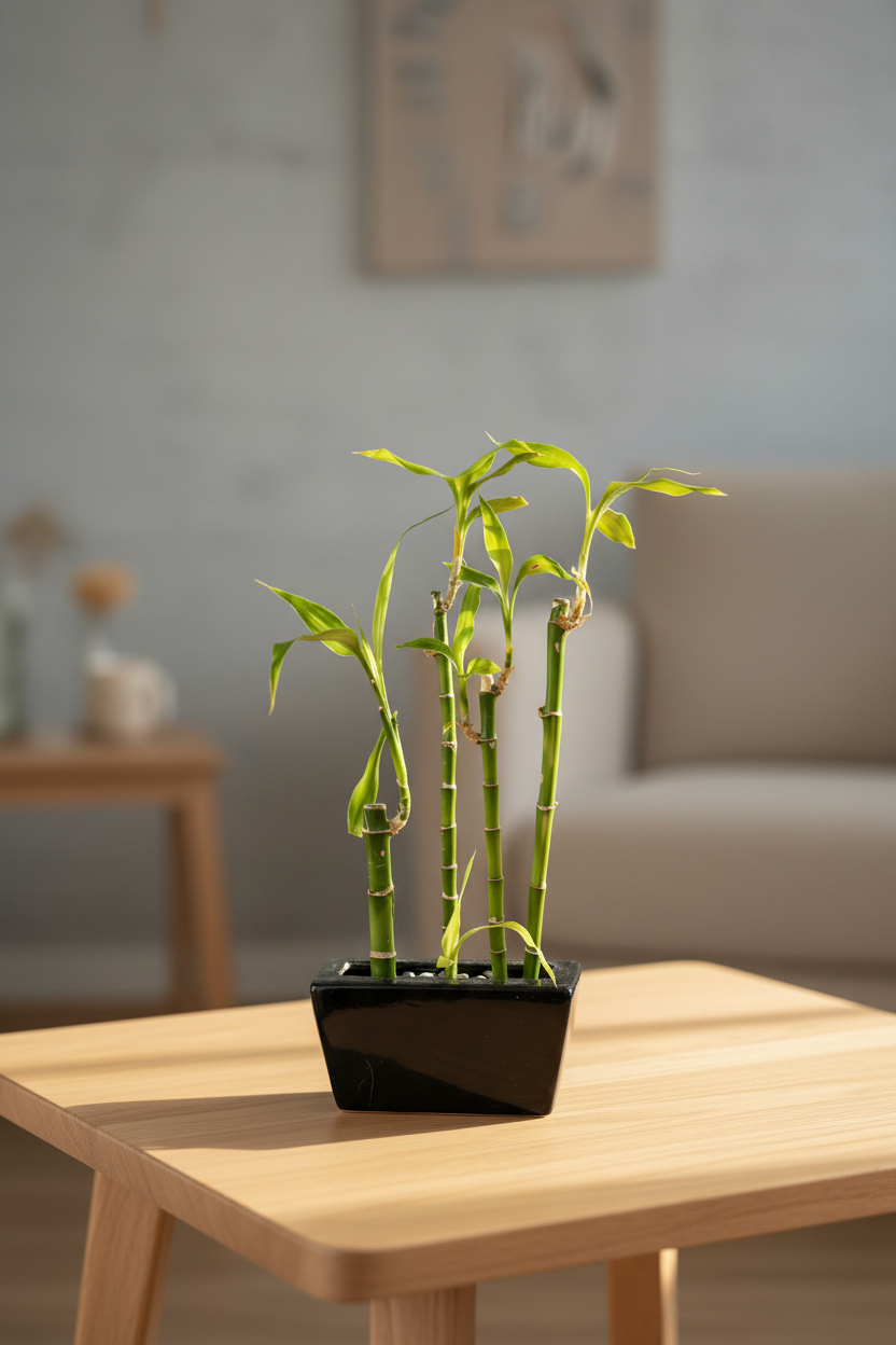 Lucky Bamboo – Black Ceramic Pot Lifestyle