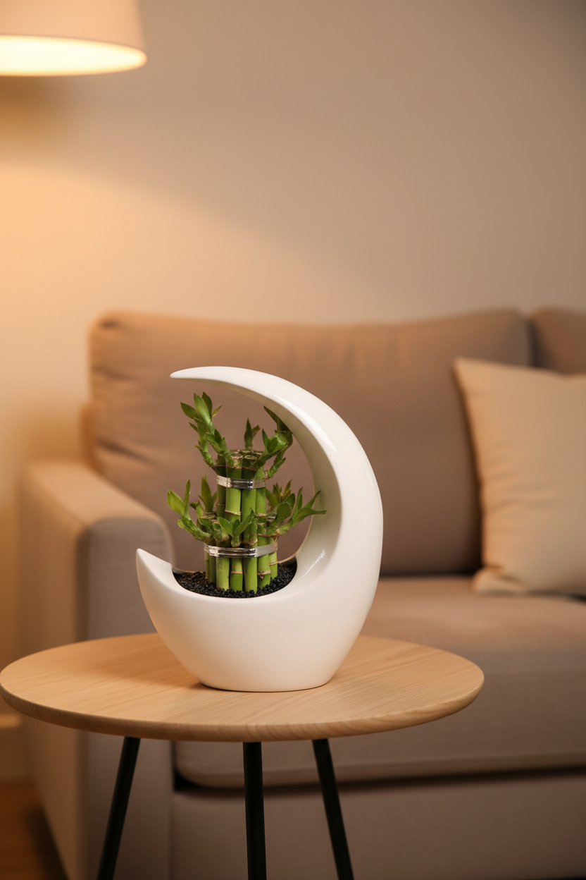 Lucky Bamboo Moonshape – White Pot